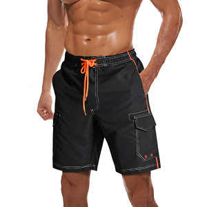 Shorts gris pour homme, séchage rapide, taille à cordon de serrage avec poches, style bermuda décontracté, couleur unie, tissu polyester - Product Image 5