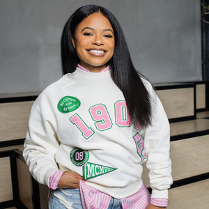 <b>Women's</b> <b>White</b> 1908 Varsity <b>Sweatshirt</b> Classic Crew Neck Long Sleeve Pullover Casual Sorority Fashion Athletic Style Custom Print - Product Image 6