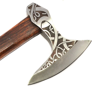 Hacha vikinga de acero con alto contenido de carbono, diseño de última generación, mango de madera de palisandro, funda de cuero, espalda recta, hacha vikinga muy vendida. - Product Image 6
