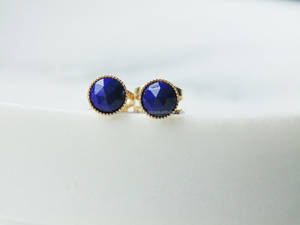 Boucles d'oreilles à la mode en argent sterling 925 avec pierre précieuse Lapis Lazuli serti de lunette en or vermeil pour fête de fiançailles ou cadeau - Product Image 2
