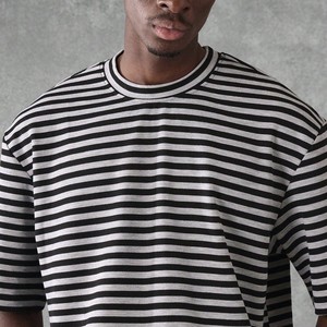 Camisetas Oversize a Rayas de Corte Holgado para Hombre, 220 g/m² Algodón, Hombro Caído, Estilo Casual Urbano, Cuello Redondo, Venta al por Mayor - Product Image 5