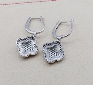 1.57 Cttw Round Cut White & Color Enhanced Blue Natural Diamond Clover Drop <b>Dangle</b> <b>Earrings</b> for Women in 925 Sterling <b>Silver</b> - Product Image 4