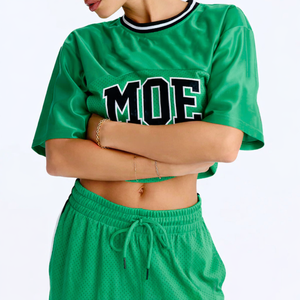 Maillot de football américain classique pour femme, coupe courte en maille respirante, ensemble crop top et pantalon de jogging, streetwear, vente en gros, OEM - Product Image 1