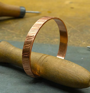Premium Pure Copper <b>Engraved</b> Geometric Wave Ripple Pattern Cuff <b>Bangle</b> Adjustable Open Thin Wristband - Product Image 2