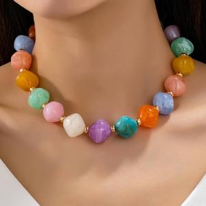 Premium Resin Craft Round Geometric Bead Lightweight <b>Statement</b> <b>Necklace</b> Contemporary Women's Fashion Jewelry Handmade Gift - Product Image 4