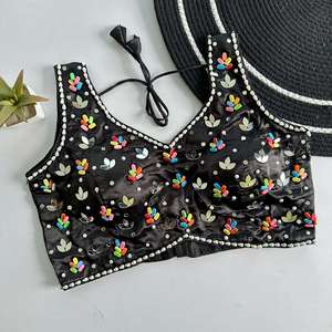 Blusa de seda de diseñador, hermosa, con espejo real y trabajo de Moti, lista para usar, completamente cosida. - Product Image 5