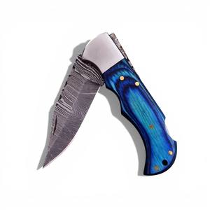 Couteau de poche tactique EDC pliable professionnel en acier Damas, fabrication OEM/ODM, pointe tombante, verrouillage arrière, pour camping en extérieur, avec étui en cuir - Product Image 1