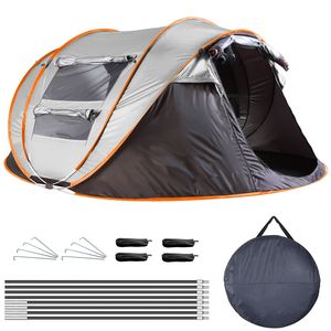 5-8 Person Waterproof Instant Setup Pop-Up <b>Camping</b> Tent with 4 Tent Poles and 2 Mosquito Net Windows - Product Image 1