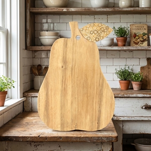 Food Grade Suar Wood Pear <b>Board</b> <b>White</b> Bamboo Inlay <b>Large</b> Natural Non Varnished Serving Tray Handmade Bali Craft Wooden Gift Art - Product Image 2