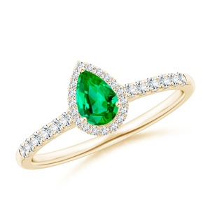 Trending Product Natural 6*4mm Pear Cut Zambian Emerald & Diamond Halo Ring 14k Gold Wedding Jewelry Pave Accent Diamond Ring - Product Image 1