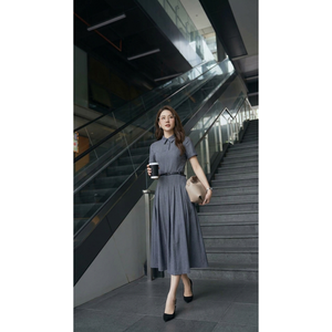 Vestido Midi Elegante para Mujer, con Cuello Polo, Manga Corta, Estilo Oficina, con Cinturón, al Mejor Precio - Product Image 3