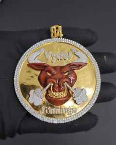 Colgante de moissanita redonda con cabeza de toro y nombre, chapado en plata de ley 925, joyería fina, dijes para hombre, ideal para regalo. - Product Image 3