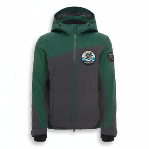 Veste matelassée à capuche pour homme, vert gris, imperméable, design sportif avec blocs de couleur, logo patch, vêtements d'extérieur pour l'hiver - Product Image 1