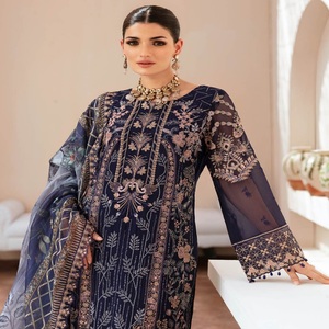 Robes de soirée en mousseline de soie de haute qualité pour femmes pakistanaises et indiennes, ensembles Shalwar Kameez Dupatta, robes d'été prêtes à porter, vente en gros - Product Image 3