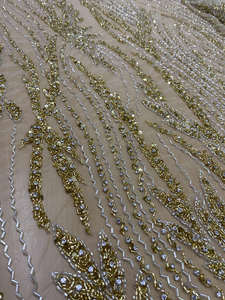 Tissu en Tulle Doré Perlé à la Main, Broderie de Paillettes, Dentelle pour Robe de Mariée, Robe de Bal, Matériaux de Haute Couture - Prix Usine - Product Image 3