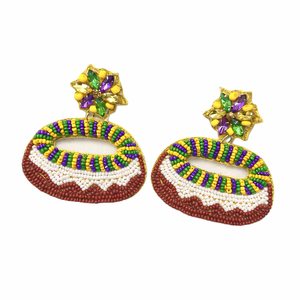 Aros de Lujo con Bordado Hecho a Mano de Donuts Adorables y Cuentas de Semillas, Chapados en Bronce Antiguo, Modernos y de Moda para Bodas, Eventos y Fiestas - Product Image 1