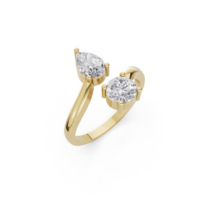 Anillo de Compromiso Aarinya con Diamante Cultivado en Laboratorio en Forma de Pera y Redondo, Certificado por IGI, Chapado en Oro de 14K, Diseño Escultural Abierto Tipo Toi Et Moi - Product Image 4