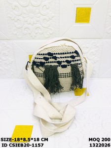 Handmade Cotton <b>Round</b> Sling Bag with Tassels | Boho Woven Crossbody Bag for Women - Product Image 5