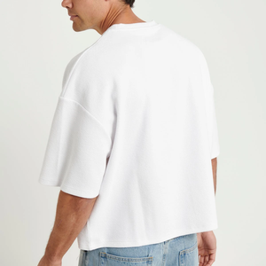 Men's Oversized <b>White</b> Cotton T-Shirt Short Sleeve O-Neck Casual Solid Knitted Plain Blank Design - Product Image 2