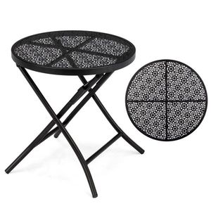 18-Inch Metal Steel <b>Folding</b> Patio Side <b>Table</b> Outdoor <b>Coffee</b> <b>Table</b> Flower Cutouts for Yard Garden-Quality Outdoor Furniture - Product Image 6