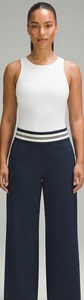 <b>Women</b> Casual Wide Leg <b>Pants</b> Set Striped Folded Waistband High Waist Loose <b>Trousers</b> Long Basic Tank Top Polyester/Cotton Summer - Product Image 2