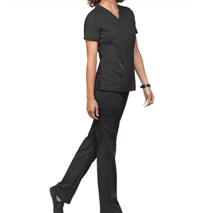 Custom V Neck <b>Scrubs</b> <b>Uniforms</b> Sets ShortSleeve Banded Waist Woman Female Nursing <b>Scrubs</b> Wholesale With Cargo Pants - Product Image 1