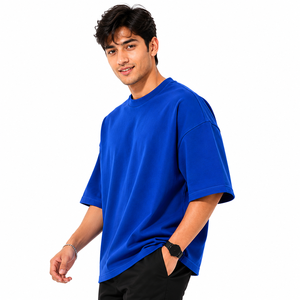 เสื้อยืดคอตตอนทรงหลวม ผ้าคอตตอน 100% ดีไซน์ชายโค้ง ป้ายทอแบบกำหนดเอง ผลิตจากโรงงานโดยตรง - Product Image 1