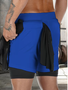 <b>Men's</b> Eco-Friendly Cotton Workout Running <b>Shorts</b> Double Layer Design <b>Compression</b> Inner Liner Lightweight Breathable Quick Dry - Product Image 2