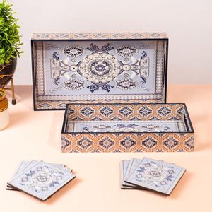 Plateau de service en bois durable et fiable, motif floral de lotus, design esthétique, plateau décoratif pour desserts, à vendre - Product Image 5
