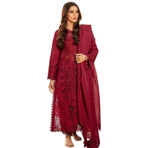 Salwar Kameez en coton brodé bordeaux pour femme, robe de mariée traditionnelle longue, coupe ample, prêt-à-porter pour les fêtes - Product Image 1