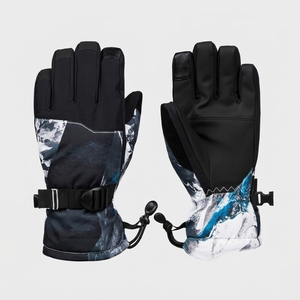 Gants de ski en cuir à doigts entiers, isolés thermiquement, imperméables et coupe-vent, avec fermeture à tirette, pour l'hiver, unisexes, rouge et gris - Product Image 4
