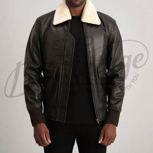 Chaqueta de Piloto de Cuero Genuino Negro para Hombre, Abrigo de Invierno Cálido con Forro de Piel de Oveja Crema, Chaqueta de Motero - Product Image 5