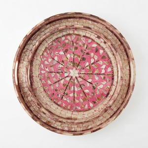 Unique Round Mother of <b>Pearl</b> Inlay Tray Handmade Blue <b>Lotus</b> Floral Serving Tray Decorative MOP Tray for Hotel Home Decor - Product Image 5