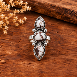 Anillo de Turquesa con Diseño de Caballo Salvaje, con 2 Perlas y 1 Piedra Redonda, Hecho a Mano, Estilo Bohemio Occidental, Joyería de Gema Grande y Llamativa, Ajustable - Product Image 1