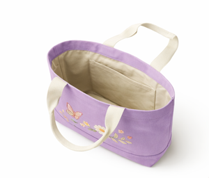 Sac fourre-tout en toile de coton bio de qualité supérieure avec logo personnalisé, poignée épaule et motif floral brodé - Product Image 4