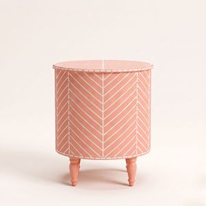 Table de chevet en os incrusté rose, meuble de salon et de chambre à coucher, provenance Inde - Product Image 2