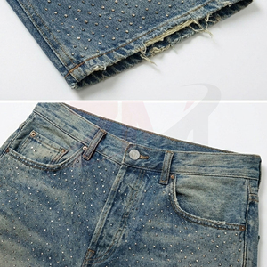 Custom Luxury Men Denim Shorts With Crystal Rhinestone Design Premium Garment Manufacturer Decorated Straight Leg Service - Product Image 4