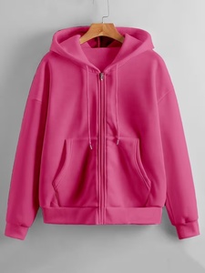 Sudadera con Capucha Premium Casual para Hombre, Color Rosa, con Cierre, Unisex, Corte Regular, Felpa, Color Sólido, para Otoño, Estilo Diario - Product Image 1