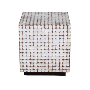 <b>Cube</b> Shape Dot Pattern Stools Mother of Pearl Handcrafted Mosaic Small Side <b>Table</b> For Living Room Bedroom Decor Use - Product Image 2
