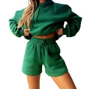 Ensemble de sweats à capuche en molleton de polyester 100% coton à manches longues pour femmes sweat-shirt imprimé brodé à épaules tombantes avec matériau en soie - Product Image 1