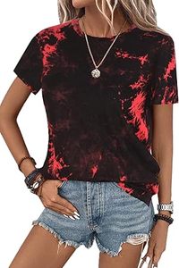 Camiseta informal tie-dye para mujer, holgada, para yoga, entrenamiento, verano, estilo urbano, de algodón, teñida por inmersión, hecha en Pakistán - Product Image 5