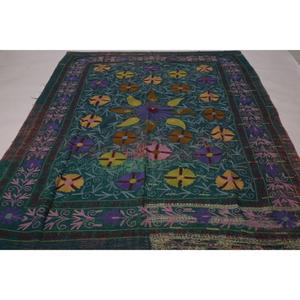 Vintage Kantha Suzani <b>Quilt</b> Handmade Cotton Floral Embroidery Boho Indian Eco-Friendly All-Season Bedspread <b>Throw</b> Blanket - Product Image 3