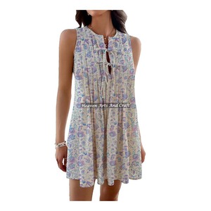 Robe d'été en coton ethnique indien pour femmes, imprimé à la main, style doux, haut pour la plage, cadeau parfait pour elle, taille - Product Image 5