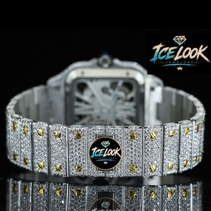 นาฬิกาข้อมือผู้ชายสไตล์วินเทจหรูหรา รุ่น Ice Look ตัวเรือนสแตนเลสทรงเหลี่ยม ประดับเพชรที่สายนาฬิกา หน้าปัดแซฟไฟร์ ขนาด 40 มม. ระบบควอตซ์ - Product Image 3