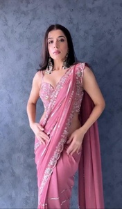 Sari indien traditionnel prêt-à-porter FULPARI en georgette pure et douce, broderie fantaisie, imprimé magnifique, personnalisable pour les fêtes - Product Image 4