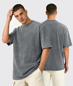 Camiseta de corte holgado y pesado con efecto lavado, disponible en estilo liso teñido, transpirable, de jersey, con hombros caídos. - Product Image 2