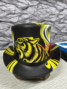 Chapeau de cowboy en cuir noir et jaune à imprimé tigre, style western, fait main, à large bord, pour hommes et femmes, vente en gros, OEM, marque privée - Product Image 2