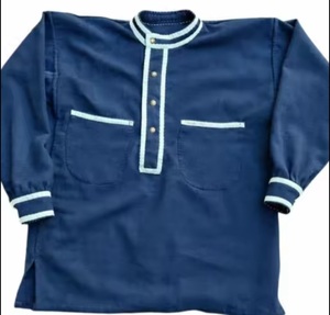 Men's Blue <b>Mandarin</b> <b>Collar</b> Casual <b>Shirt</b> Full Sleeve Solid Color Poplin Fabric American Reproduction Flannel Men's <b>Shirts</b> - Product Image 3