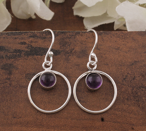 Boucles d'oreilles pendantes vintage de luxe en argent sterling 925 massif avec pierre précieuse améthyste naturelle, faites à la main, cadeau d'anniversaire de mariage - Product Image 3