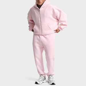 Sudadera con capucha rosa extragrande para hombre, con cremallera, de algodón grueso, de alta calidad, estilo casual y urbano. - Product Image 6